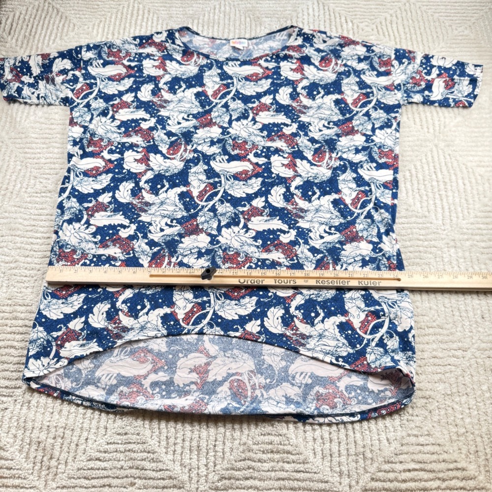 LuLaRoe Irma Tunic Top Womens XL Blue Floral Short Sleeve JC004 Modest Casual - Picture 5 of 12
